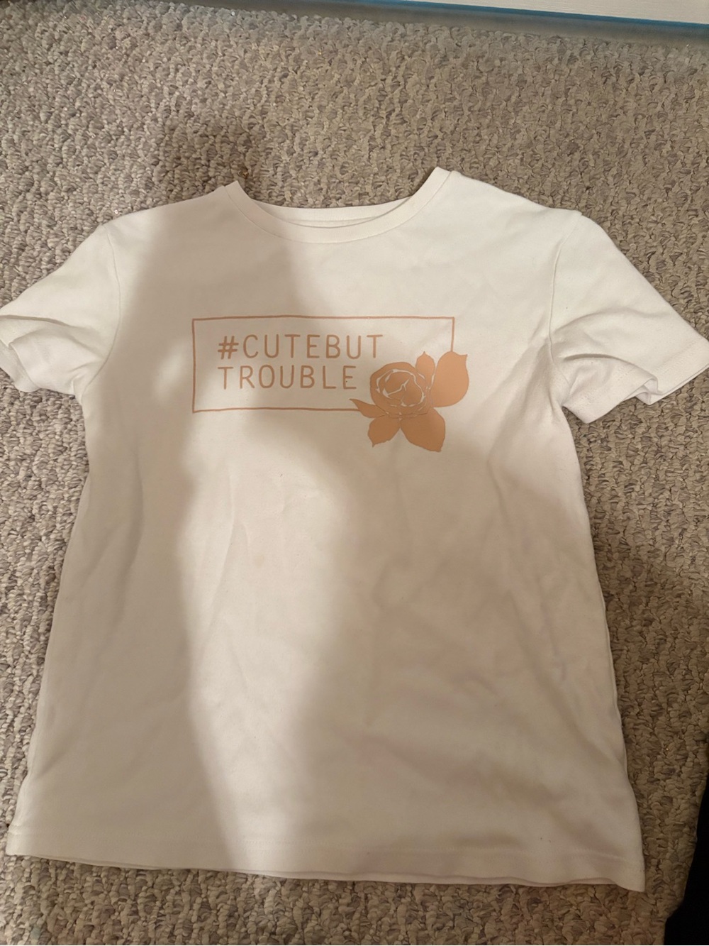 Joyfolie White Tee with Peach Graphic #CuteButTrouble